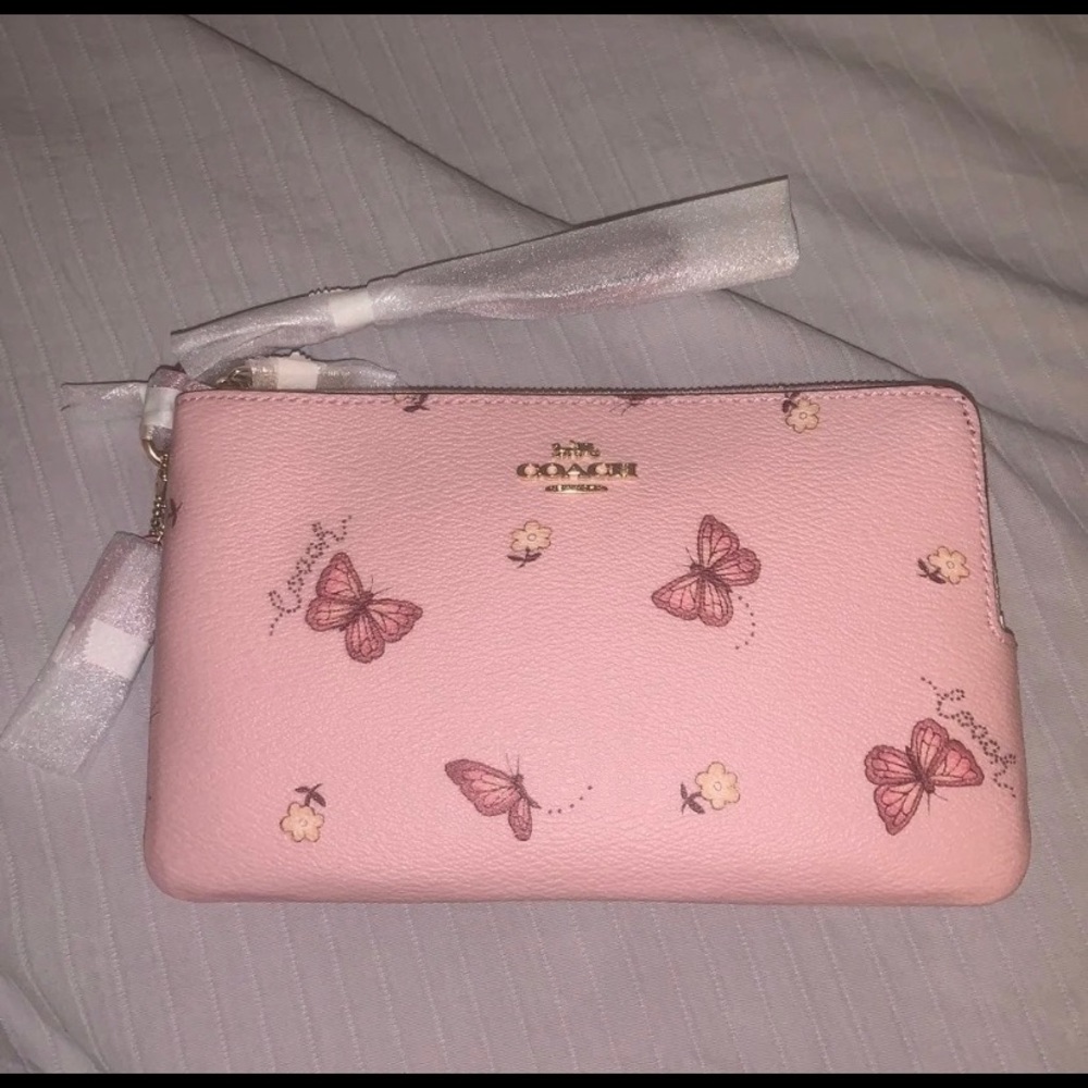 Coach Double Zip Butterfly Print Wallet/Wristlet